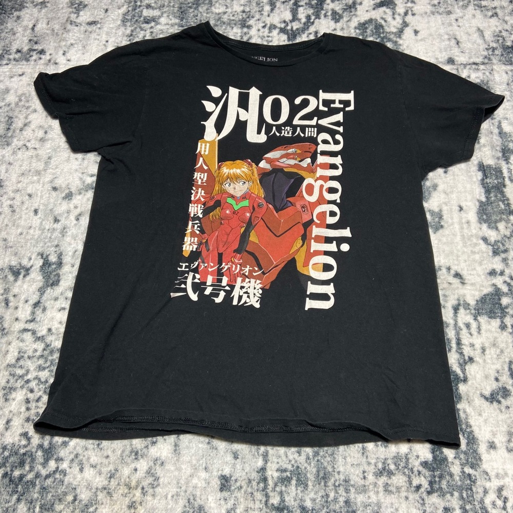 Evangelion T Shirt Size Large Anime Graphic Tee‎ Black Cotton